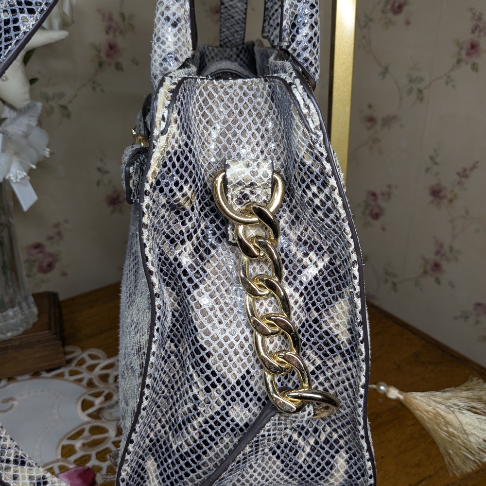 Michael Kors "Hamilton" Gray Python Satchel With … - image 6